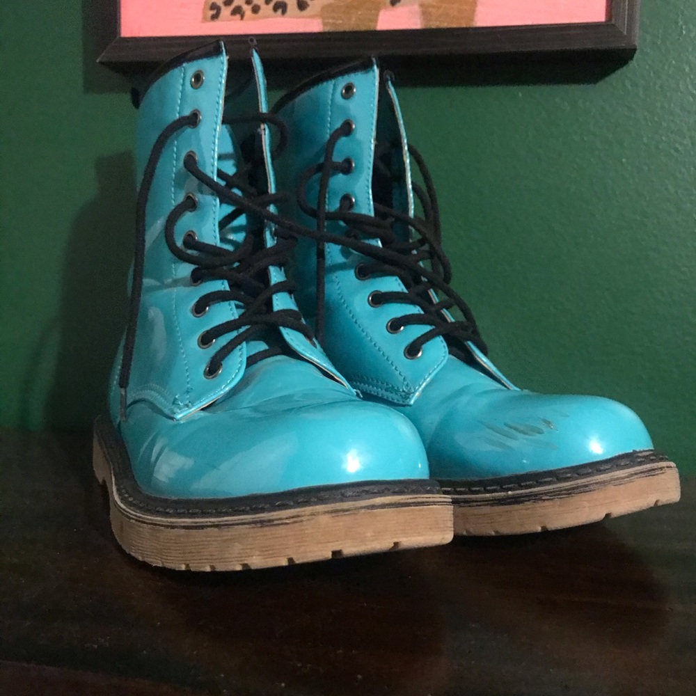 Blue/Teal Patent Leather Combat Boots